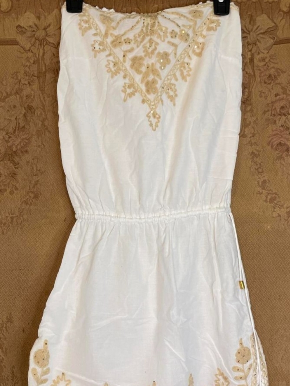 Cynthia Rowley White Strapless Top with Gold Embroidery